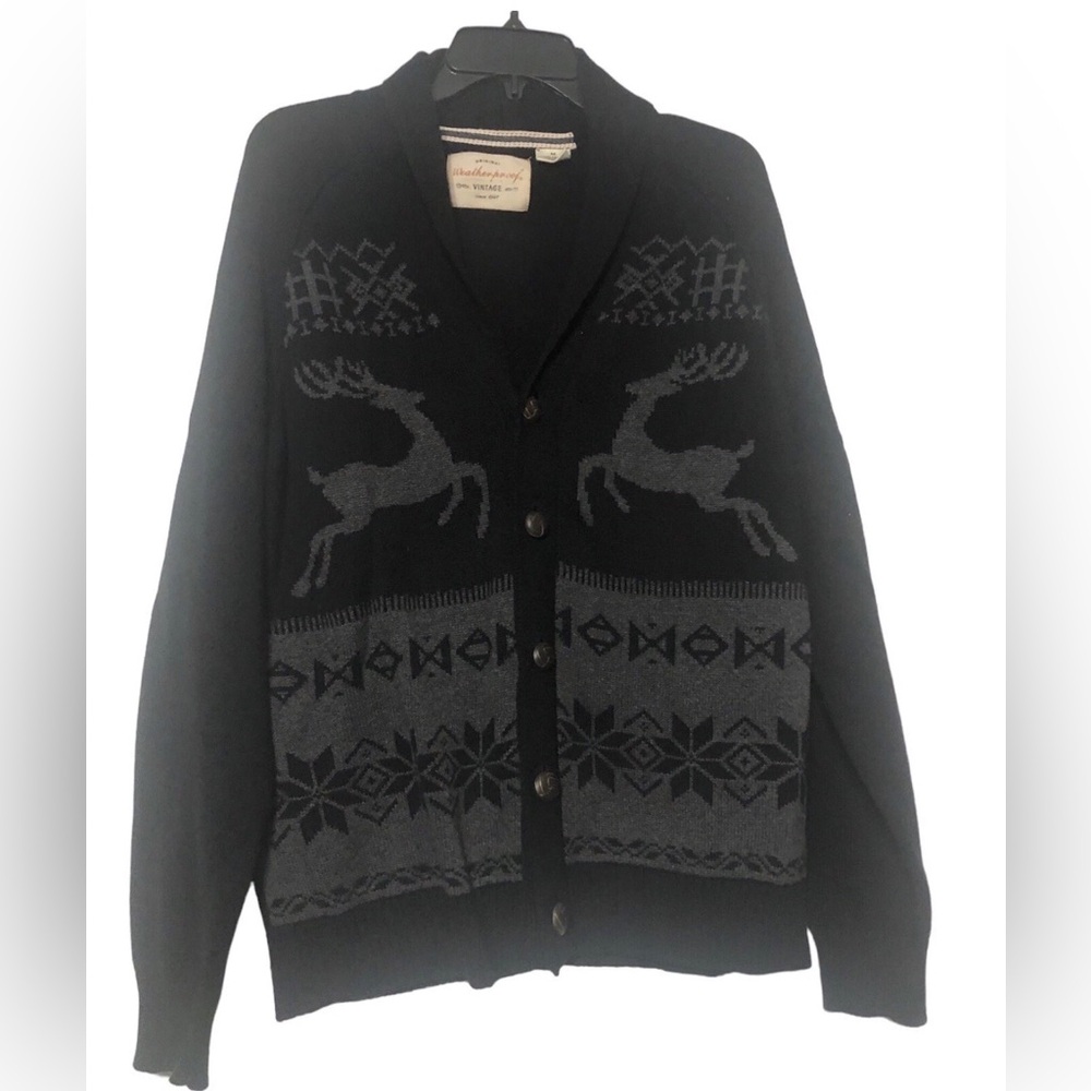 Vintage button up men’s cardigan sweater reindeer holiday Medium